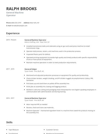 General Machine Operator Resume