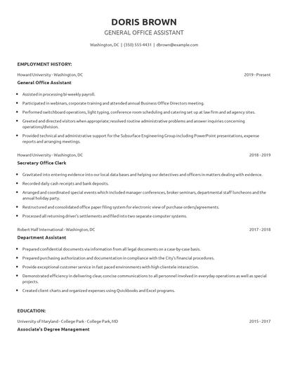 General Office Assistant Resume