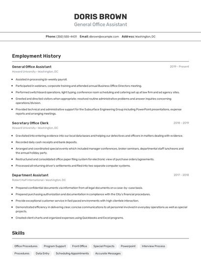 General Office Assistant Resume