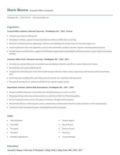 General Office Assistant Resume