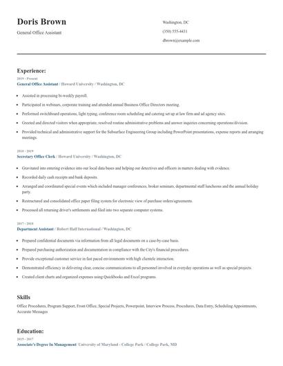General Office Assistant Resume