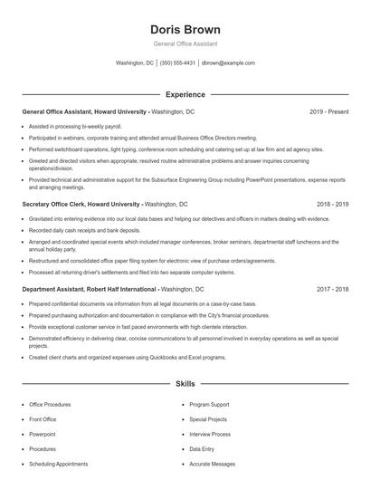 General Office Assistant Resume