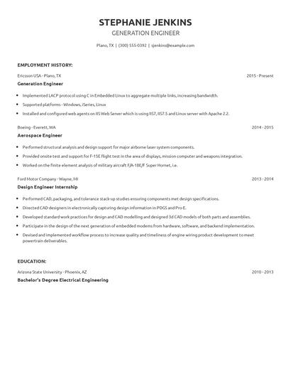 Generation Engineer Resume