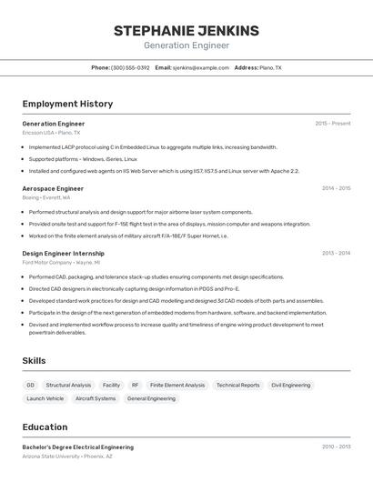 Generation Engineer Resume