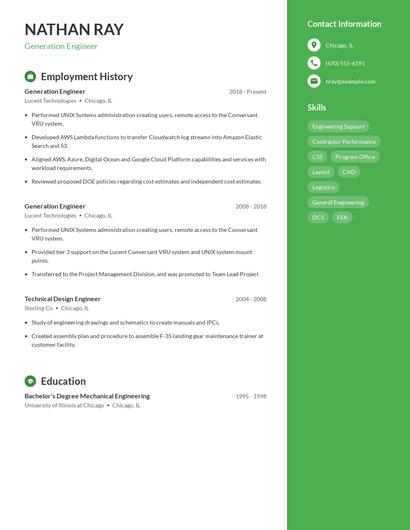 Generation Engineer Resume