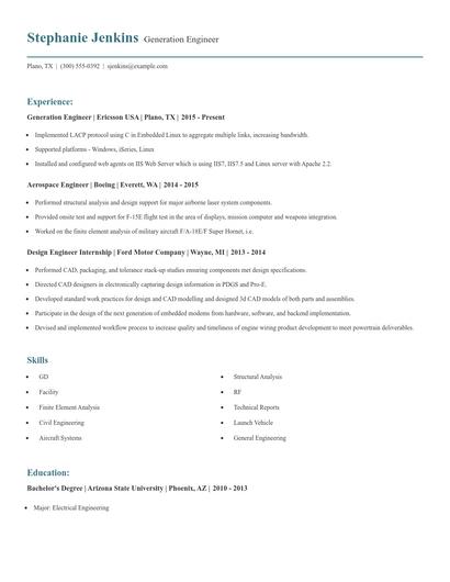 Generation Engineer Resume