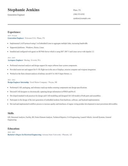 Generation Engineer Resume