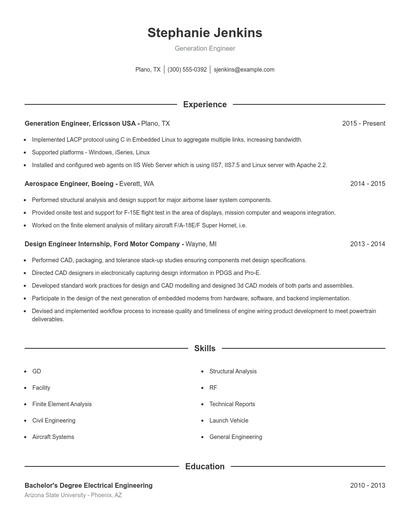 Generation Engineer Resume