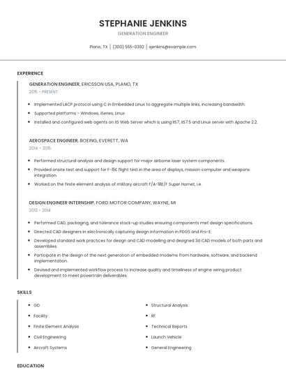 Generation Engineer Resume