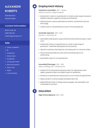 Generator Assembler Resume