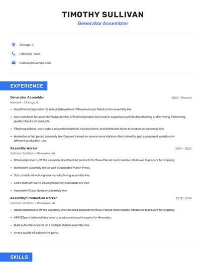 Generator Assembler Resume