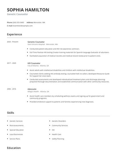 Genetic Counselor Resume