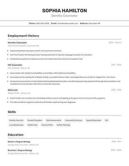 Genetic Counselor Resume