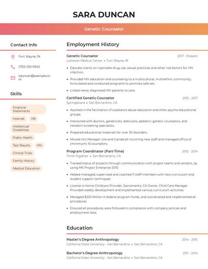 Genetic Counselor Resume