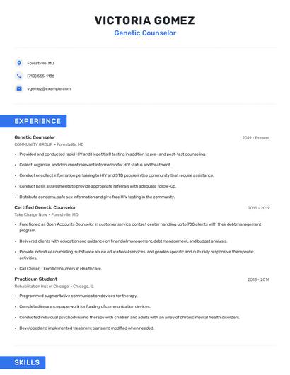 Genetic Counselor Resume