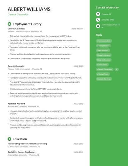 Genetic Counselor Resume