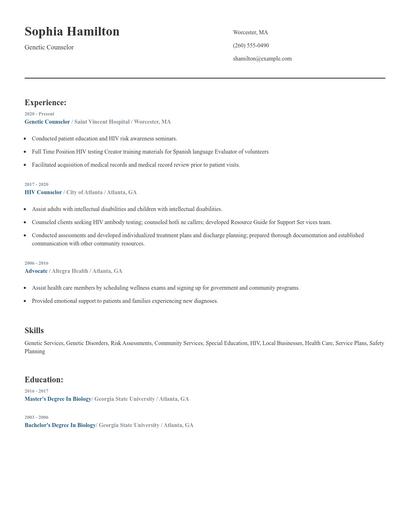 Genetic Counselor Resume