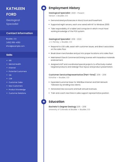Geological Specialist Resume