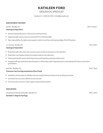 Geological Specialist Resume