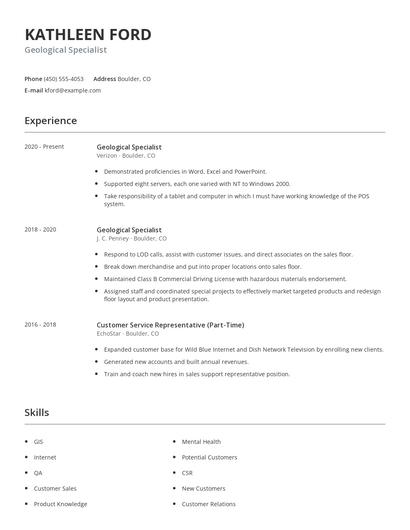Geological Specialist Resume