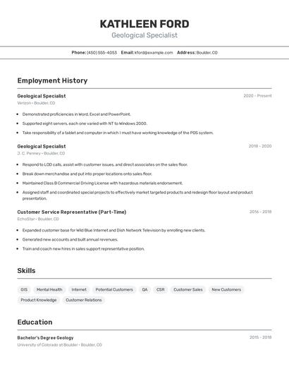 Geological Specialist Resume