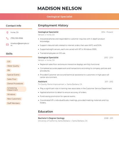 Geological Specialist Resume