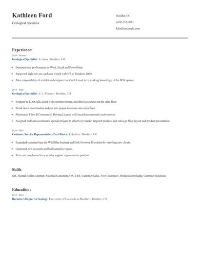 Geological Specialist Resume