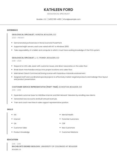 Geological Specialist Resume