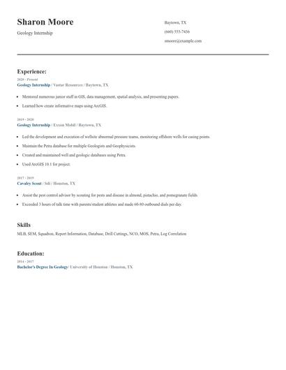 Geology Internship Resume