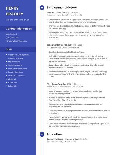 Geometry Teacher Resume