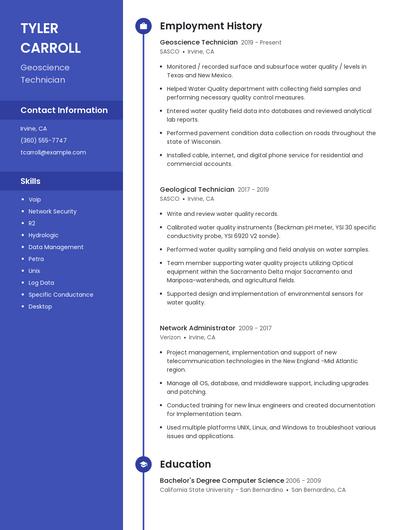 Geoscience Technician Resume