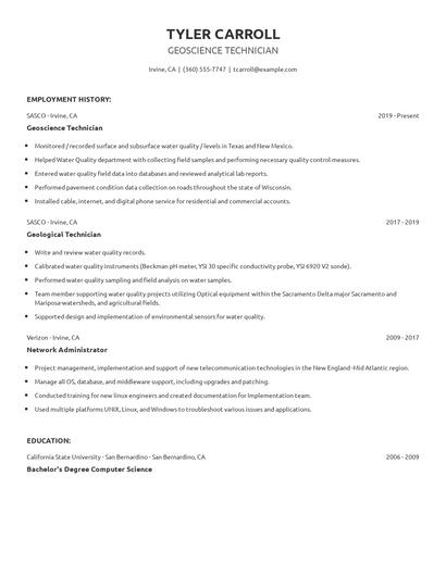 Geoscience Technician Resume
