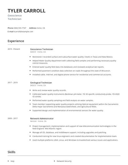 Geoscience Technician Resume