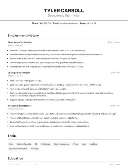 Geoscience Technician Resume