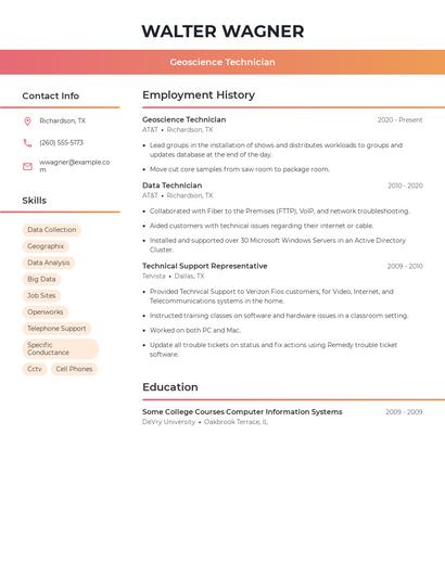 Geoscience Technician Resume
