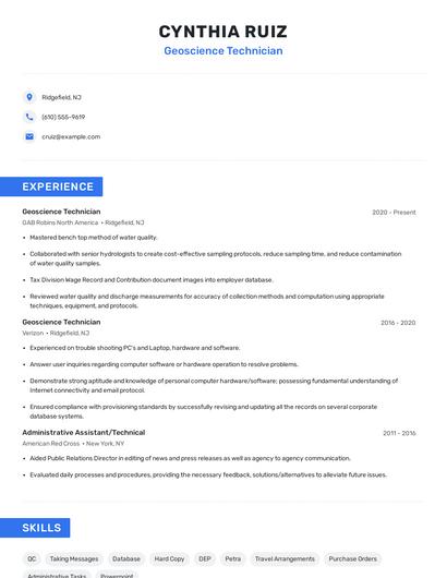 Geoscience Technician Resume