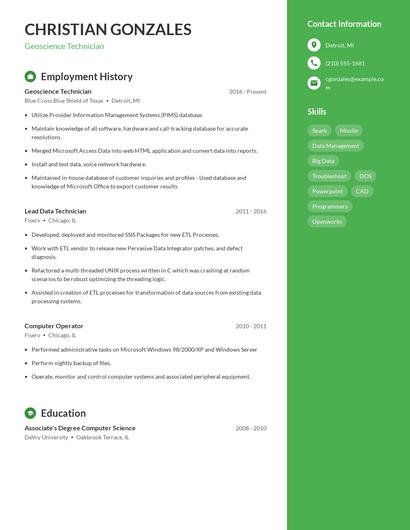 Geoscience Technician Resume