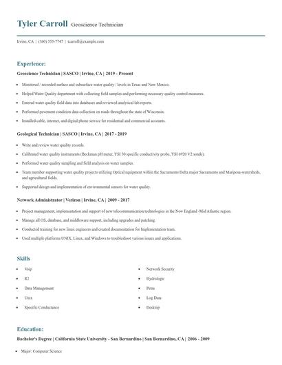 Geoscience Technician Resume