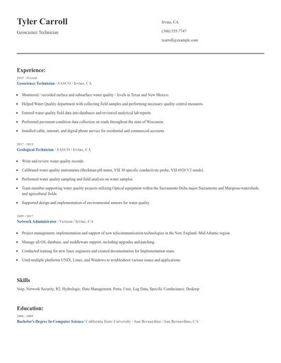Geoscience Technician Resume