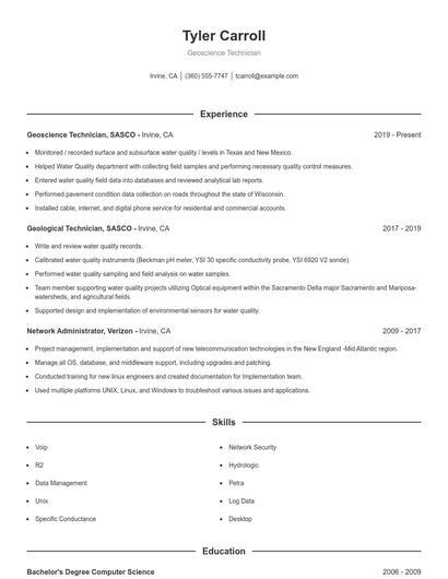Geoscience Technician Resume
