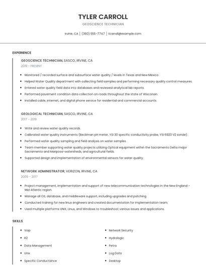 Geoscience Technician Resume