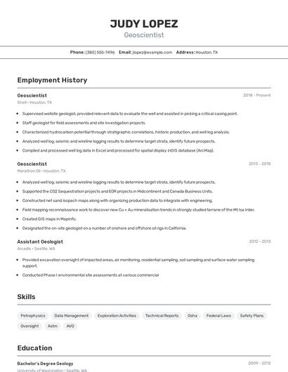 Geoscientist Resume