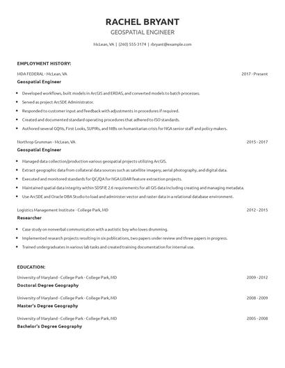 Geospatial Engineer Resume