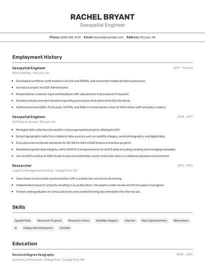 Geospatial Engineer Resume