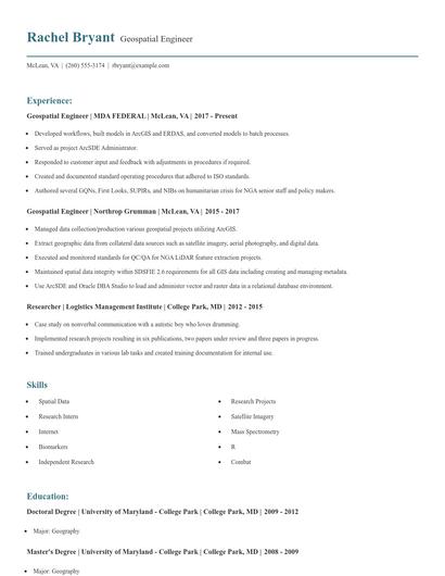 Geospatial Engineer Resume