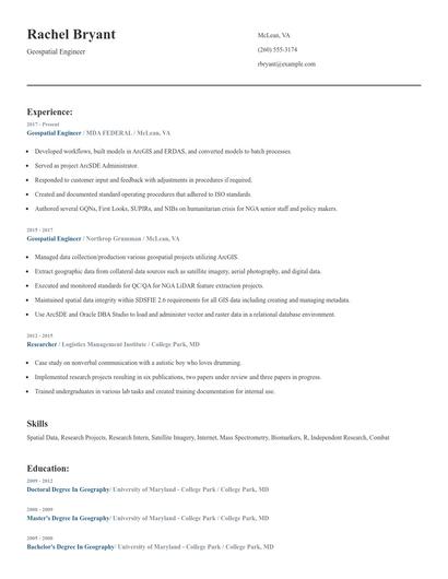 Geospatial Engineer Resume