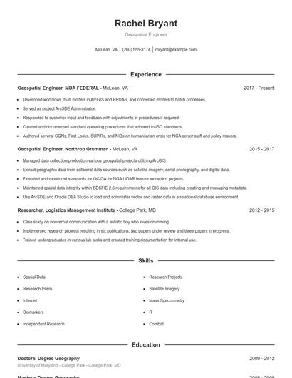Geospatial Engineer Resume