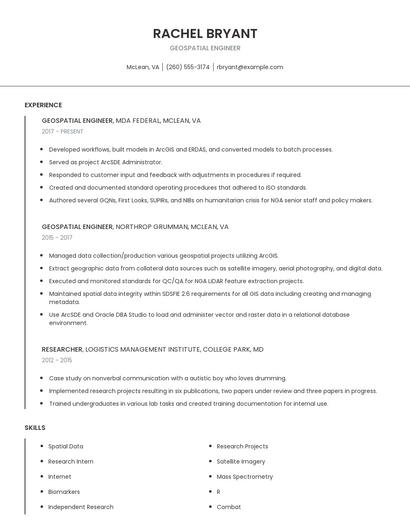 Geospatial Engineer Resume