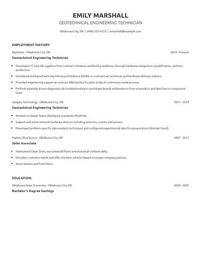 Geotechnical Engineering Technician Resume