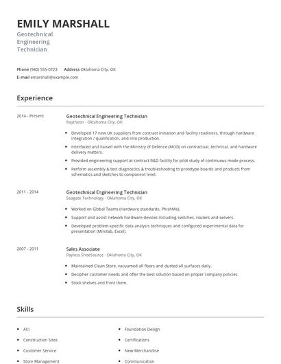 Geotechnical Engineering Technician Resume